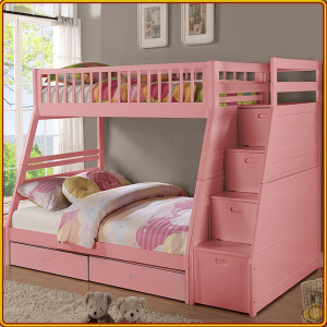 EU192 - Pink : Giường 2 Tầng, 2 Hộc Kéo + Cầu Thang Đảo Chiều, Giá Sách - Trên 1m / Dưới 1m4